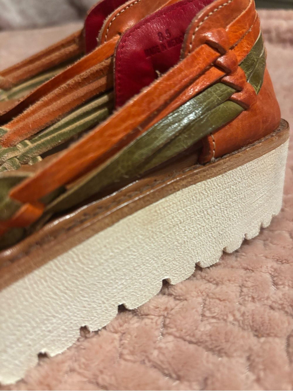 NWOT Bed Stu LeatherWomen's Lizzie Huarache Platform rustic tan and green 8.5 - Picture 7 of 10